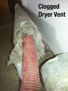 Clogged dryer vent filled with lint
